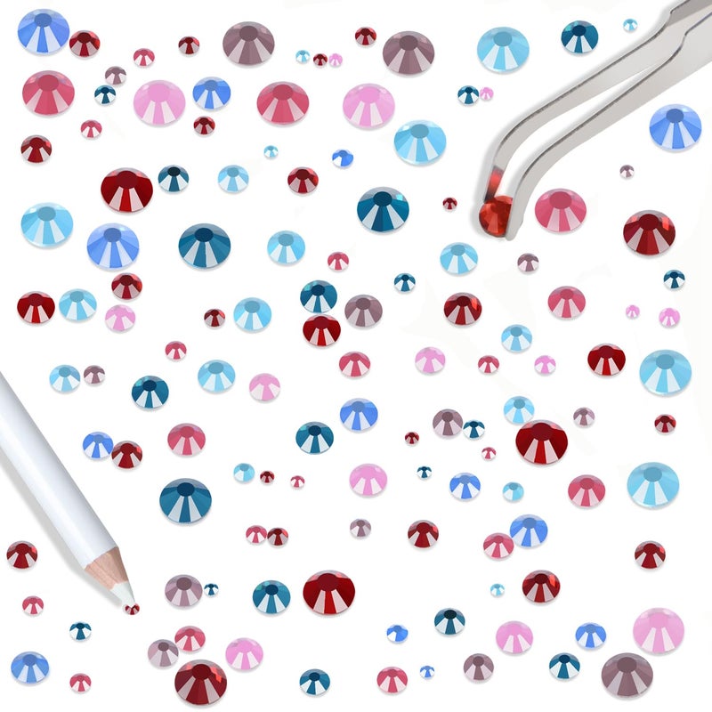 LPBeads 6400 Pieces Siam and Mix Color Hotfix Rhinestones Flat Back 5 Mixed Sizes Crystal Round Glass Gems with Tweezers and Picking Rhinestones Pen - Image 5